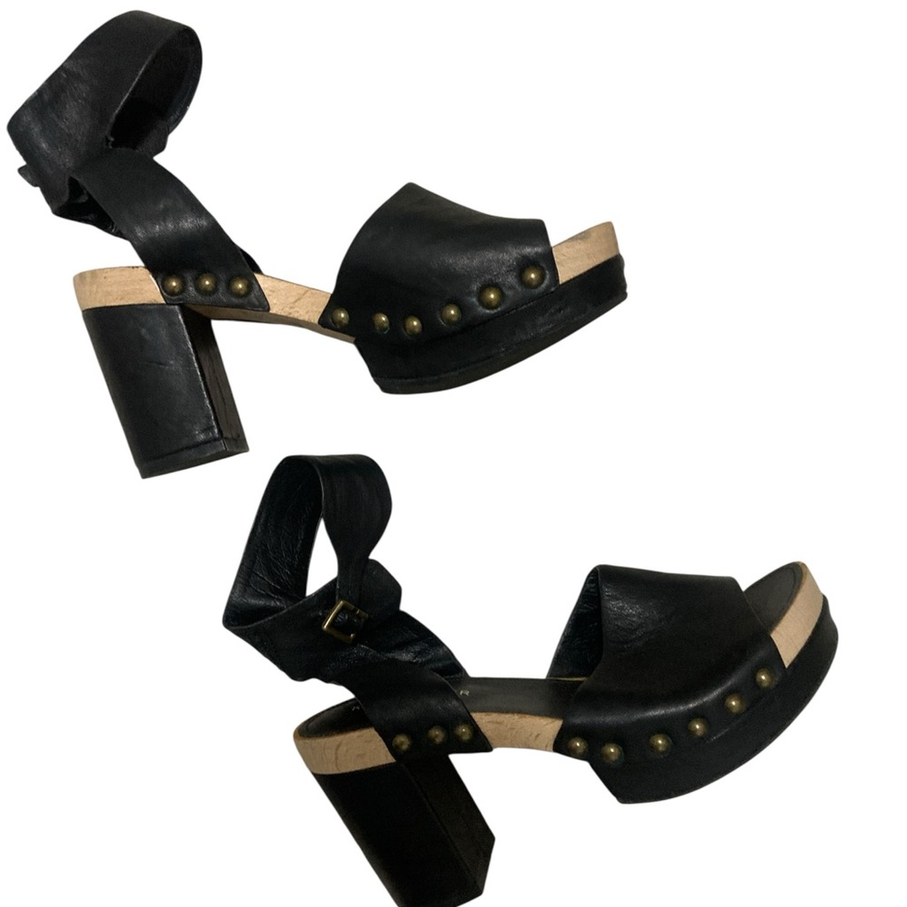 Kelsi Dagger Black Leather Clog Sandals-Block Wooden Heel-8.5-SO CUTE & SEXY!